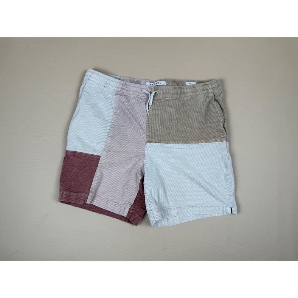 PacSun Medium Volley Shorts Patchwork Retro Corduroy Colorblock Cotton Blend